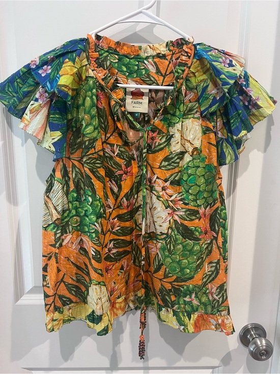 FARM Rio Tops - FARM Rio Tropical Botanical Ruffle-Sleeve Blouse Size Medium